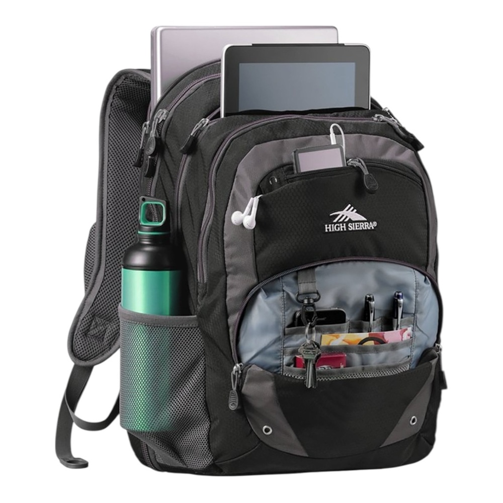 High Sierra Laptop Backpack 17” Computer Travel Bag Overtime Fly By School Logo